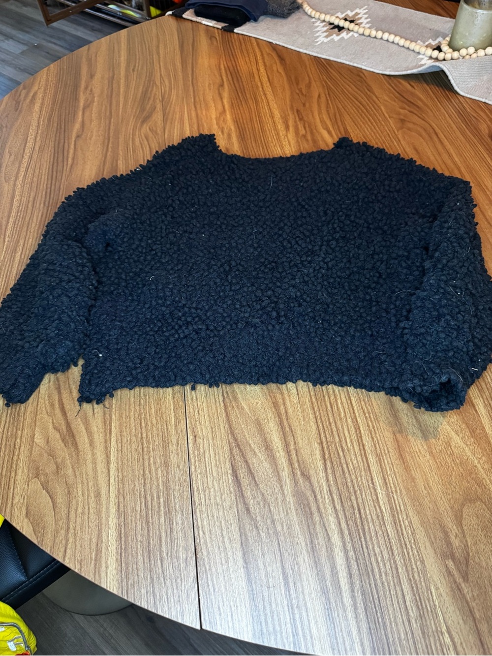 Miracle Black Bouclé Crop Crewneck Sweater